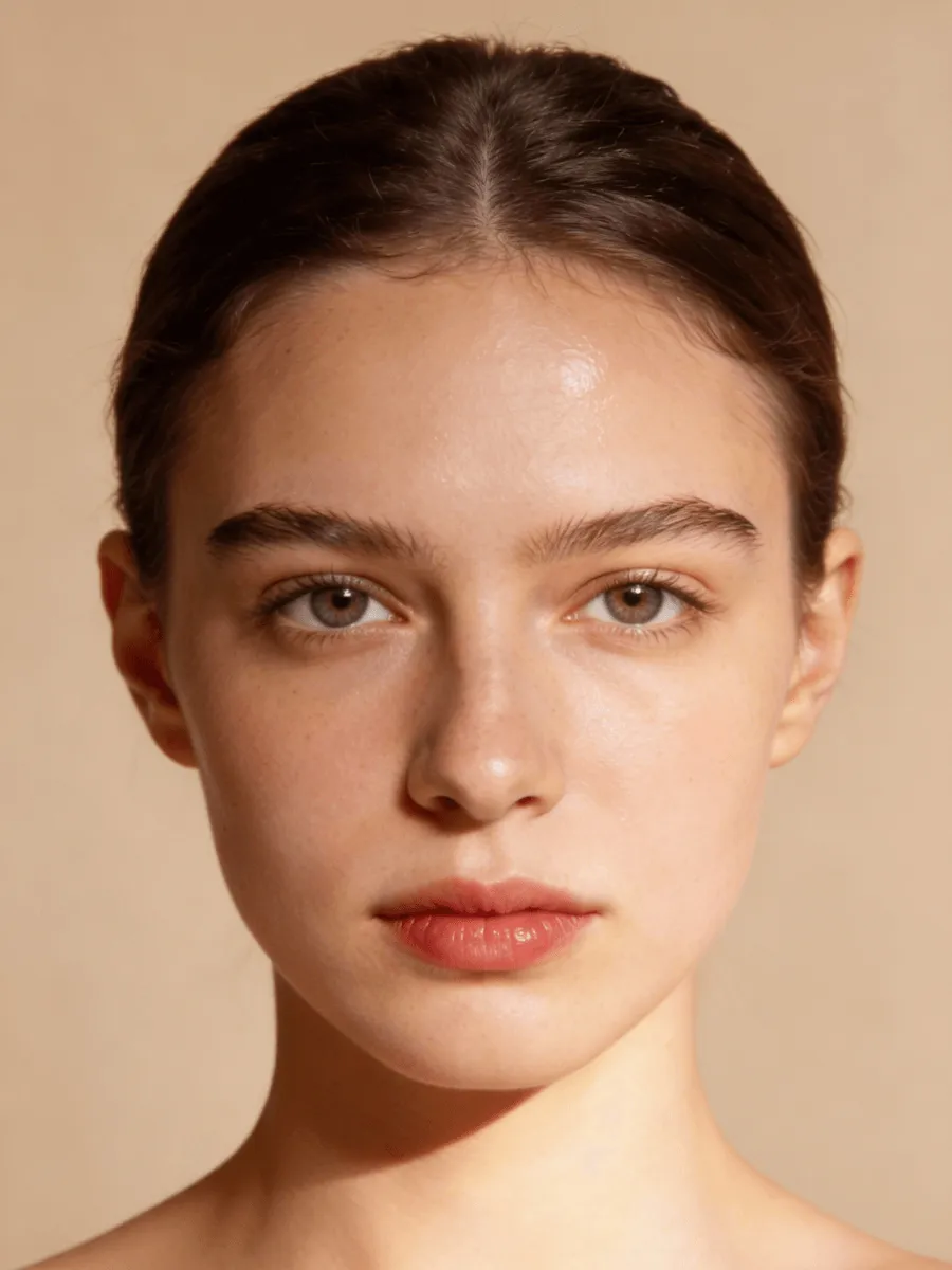 Portrait of a young woman with calm, even skin